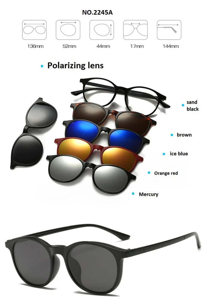 GSBJXZ Fashion Myopia Clip Sunglasses – Men & Women Polarized Clip-On Prescription Glasses | 5 Clip Set 0 to -4.0