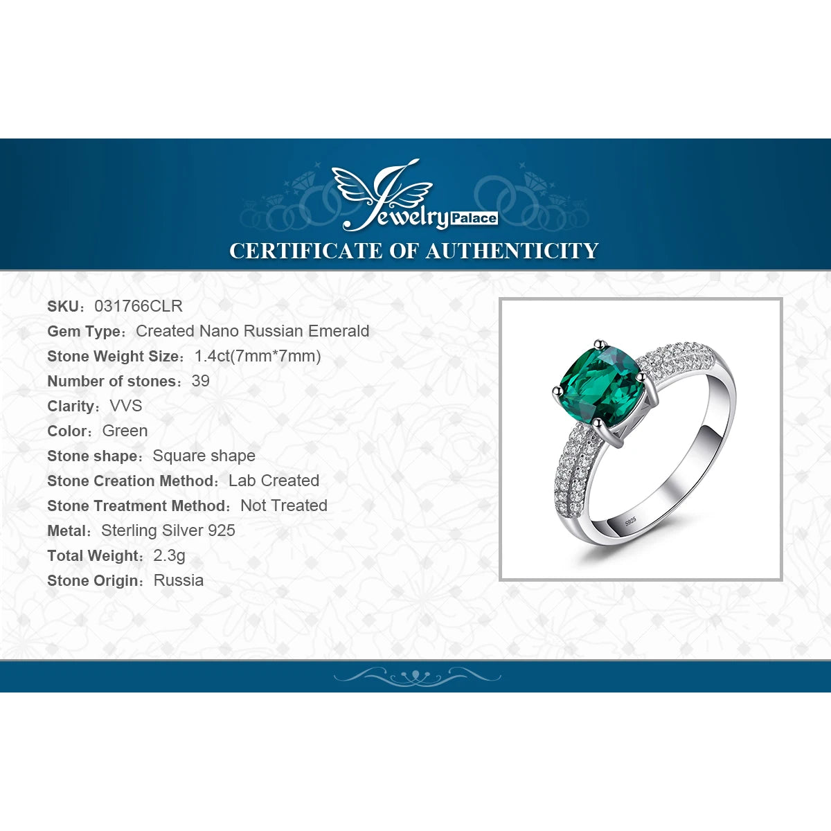 JewelryPalace 925 Sterling Silver Green Nano Emerald & Ruby Ring – Women’s Gemstone Solitaire Engagement Ring