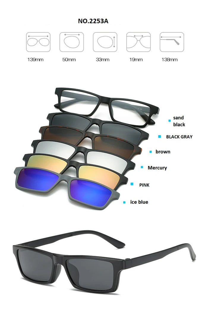 GSBJXZ Fashion Myopia Clip Sunglasses – Men & Women Polarized Clip-On Prescription Glasses | 5 Clip Set 0 to -4.0