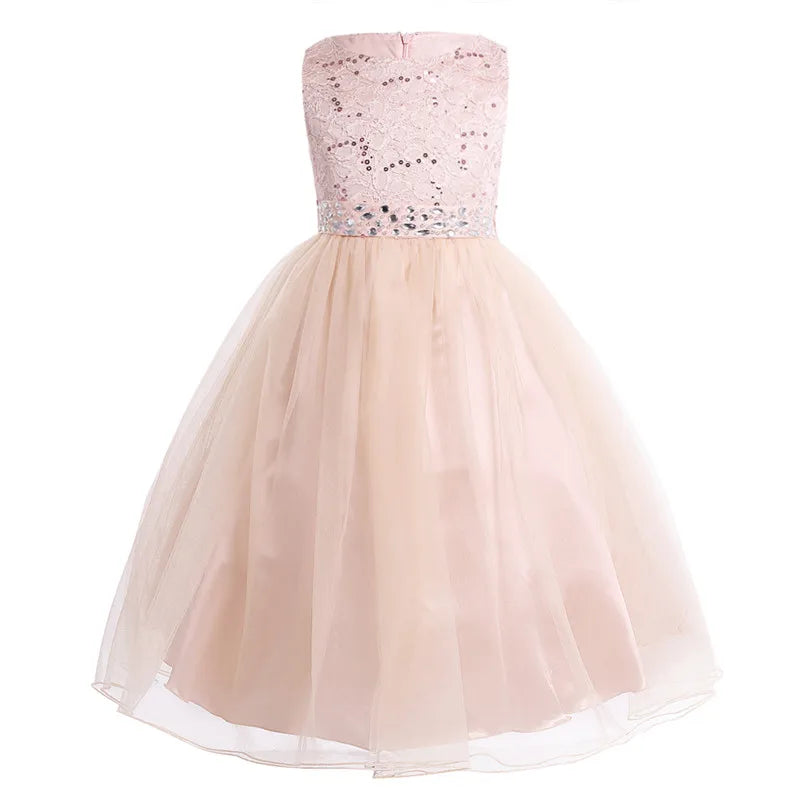 iEFiEL Elegant Sequined Toddler Flower Girl Dress – Lace Tulle Pageant, Wedding, Bridal, Bridesmaid Princess Dress