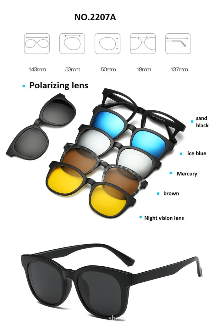 GSBJXZ Fashion Myopia Clip Sunglasses – Men & Women Polarized Clip-On Prescription Glasses | 5 Clip Set 0 to -4.0