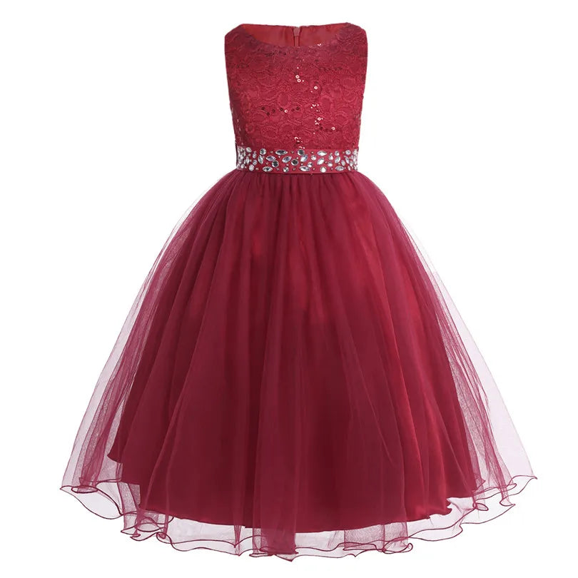 iEFiEL Elegant Sequined Toddler Flower Girl Dress – Lace Tulle Pageant, Wedding, Bridal, Bridesmaid Princess Dress