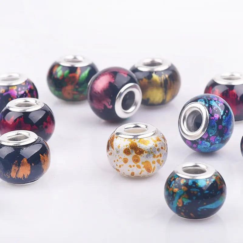 10Pcs Mixed Dark Color Big Hole Glass Beads – Round Loose Charms Fit Pandora Bracelet DIY Jewelry Making Set