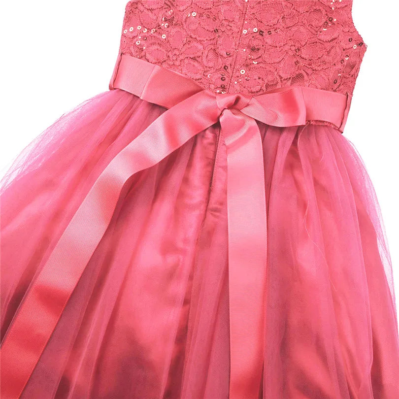iEFiEL Elegant Sequined Toddler Flower Girl Dress – Lace Tulle Pageant, Wedding, Bridal, Bridesmaid Princess Dress