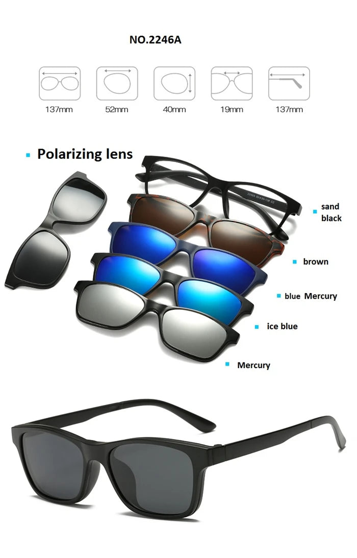GSBJXZ Fashion Myopia Clip Sunglasses – Men & Women Polarized Clip-On Prescription Glasses | 5 Clip Set 0 to -4.0