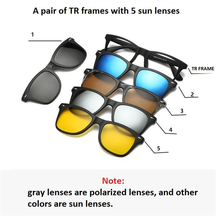 GSBJXZ Fashion Myopia Clip Sunglasses – Men & Women Polarized Clip-On Prescription Glasses | 5 Clip Set 0 to -4.0