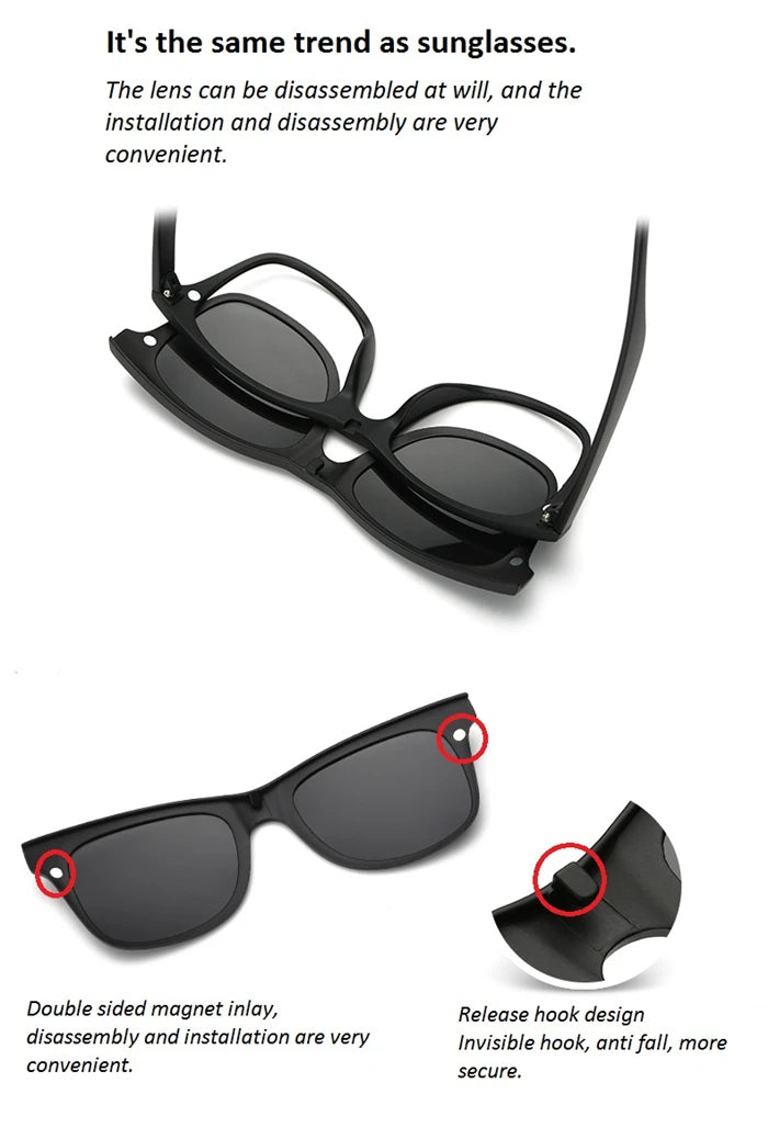GSBJXZ Fashion Myopia Clip Sunglasses – Men & Women Polarized Clip-On Prescription Glasses | 5 Clip Set 0 to -4.0