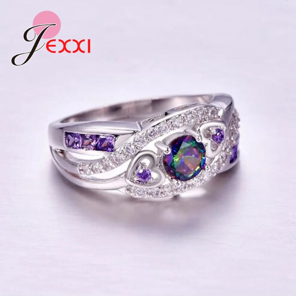 Big Promotion 925 Sterling Silver Colorful CZ Rings for Women – Sizes 6 to 13 Fashion Jewelry Party Gift