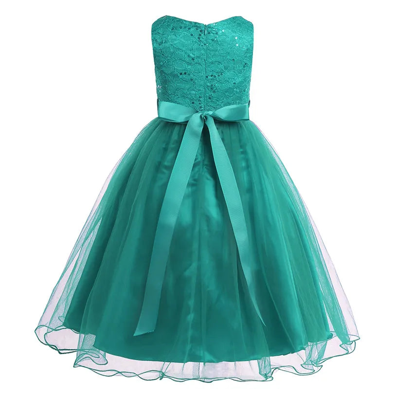iEFiEL Elegant Sequined Toddler Flower Girl Dress – Lace Tulle Pageant, Wedding, Bridal, Bridesmaid Princess Dress
