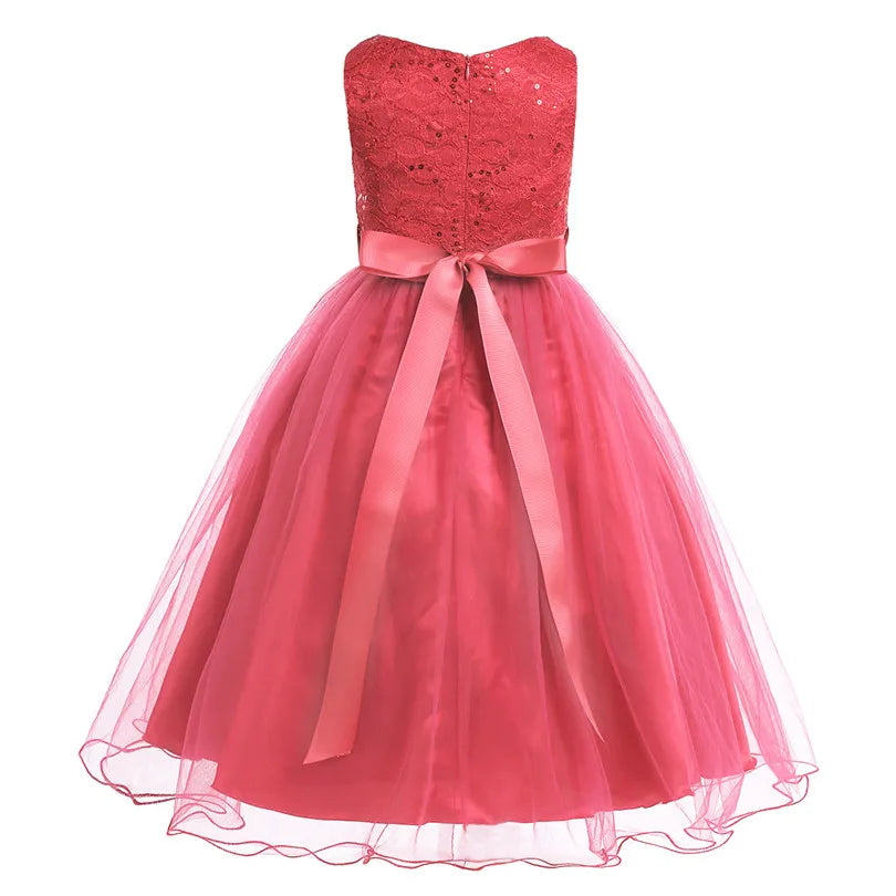 iEFiEL Elegant Sequined Toddler Flower Girl Dress – Lace Tulle Pageant, Wedding, Bridal, Bridesmaid Princess Dress