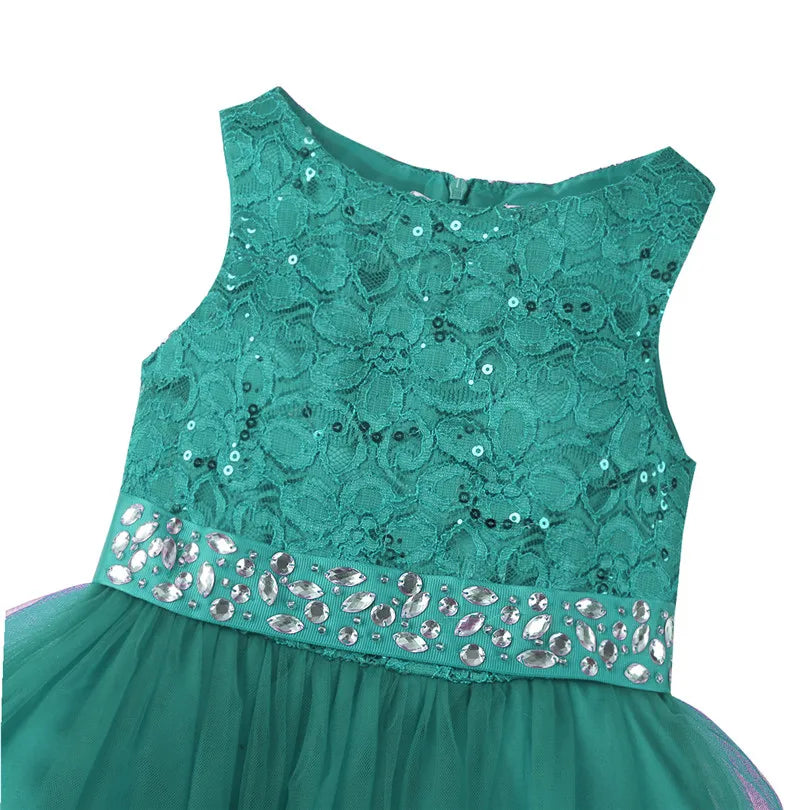 iEFiEL Elegant Sequined Toddler Flower Girl Dress – Lace Tulle Pageant, Wedding, Bridal, Bridesmaid Princess Dress