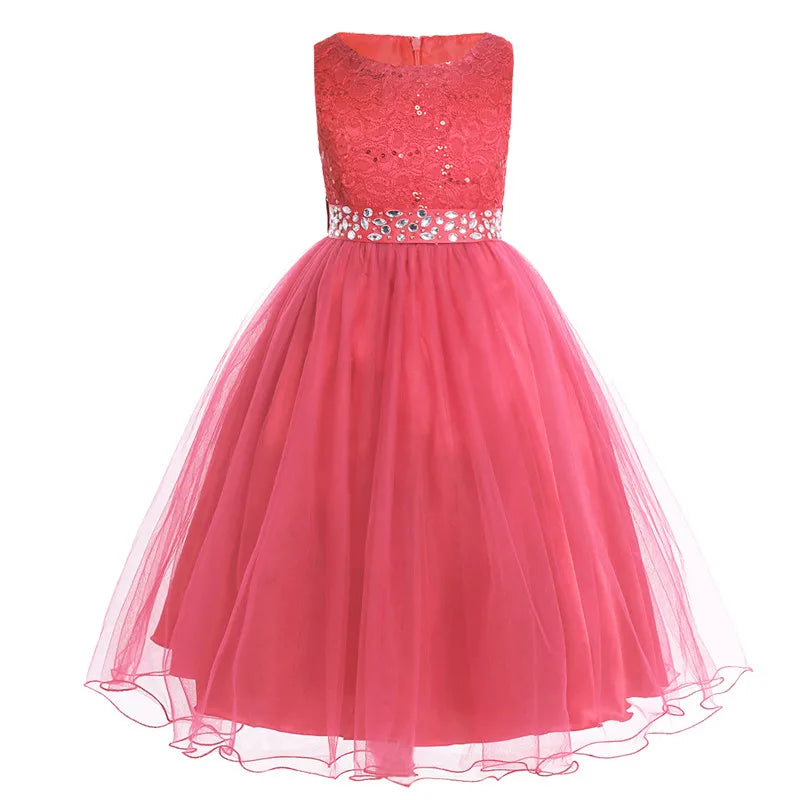 iEFiEL Elegant Sequined Toddler Flower Girl Dress – Lace Tulle Pageant, Wedding, Bridal, Bridesmaid Princess Dress