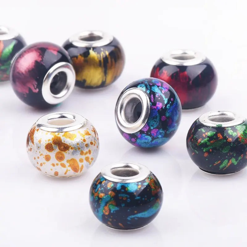 10Pcs Mixed Dark Color Big Hole Glass Beads – Round Loose Charms Fit Pandora Bracelet DIY Jewelry Making Set