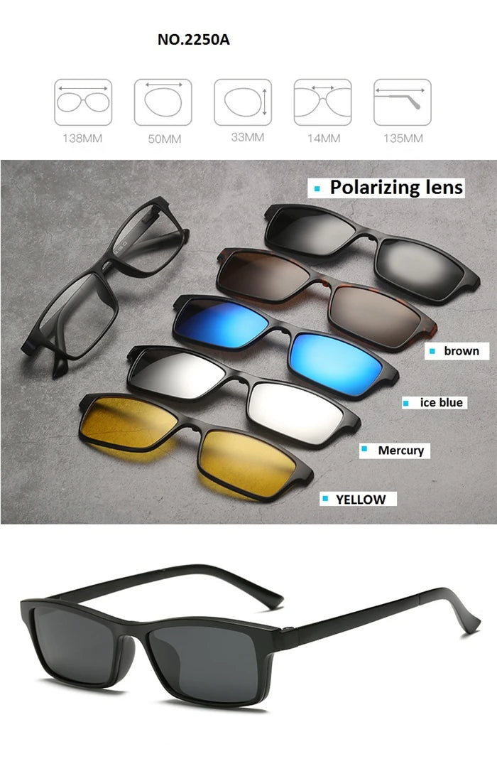 GSBJXZ Fashion Myopia Clip Sunglasses – Men & Women Polarized Clip-On Prescription Glasses | 5 Clip Set 0 to -4.0