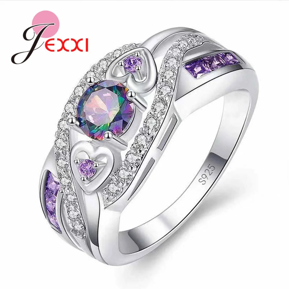 Big Promotion 925 Sterling Silver Colorful CZ Rings for Women – Sizes 6 to 13 Fashion Jewelry Party Gift