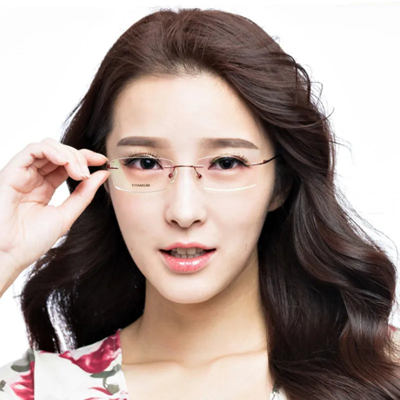 Customized Rimless Titanium Myopia Glasses 👓 Anti-Blue Light Eyewear