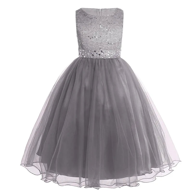 iEFiEL Elegant Sequined Toddler Flower Girl Dress – Lace Tulle Pageant, Wedding, Bridal, Bridesmaid Princess Dress