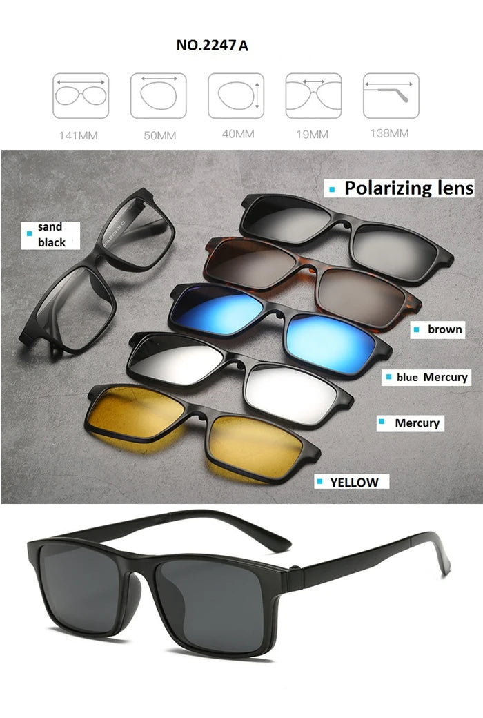 GSBJXZ Fashion Myopia Clip Sunglasses – Men & Women Polarized Clip-On Prescription Glasses | 5 Clip Set 0 to -4.0