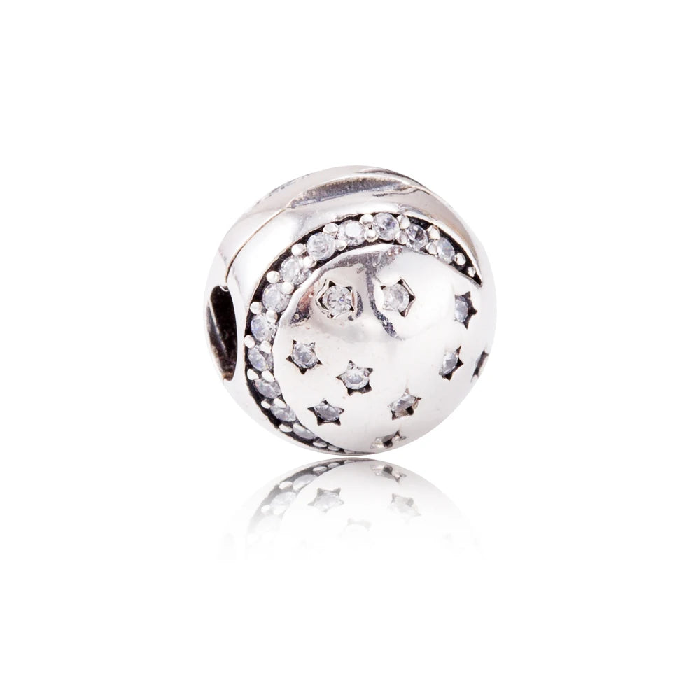 925 Sterling Silver Zirconia Heart Flower Enamel Lock Clip Stopper Beads Fit Pandora Bracelet