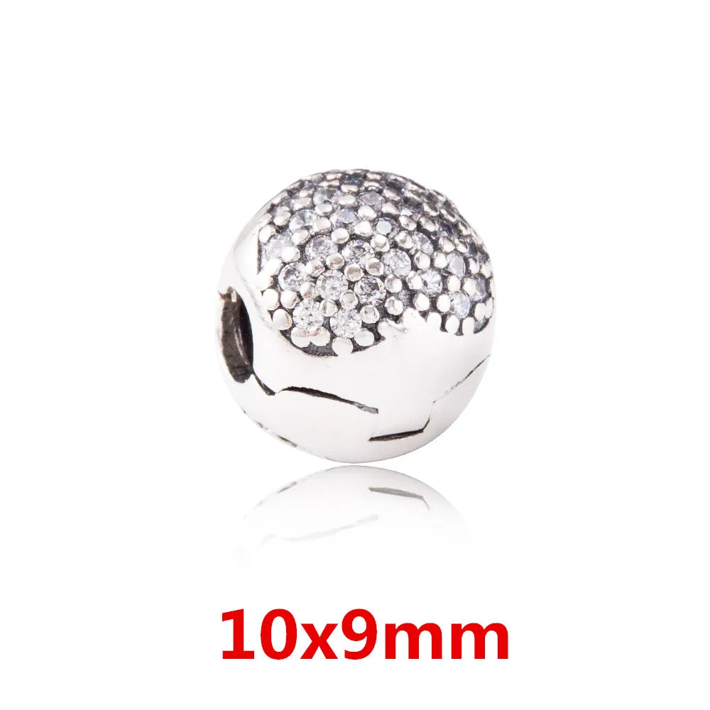 925 Sterling Silver Zirconia Heart Flower Enamel Lock Clip Stopper Beads Fit Pandora Bracelet