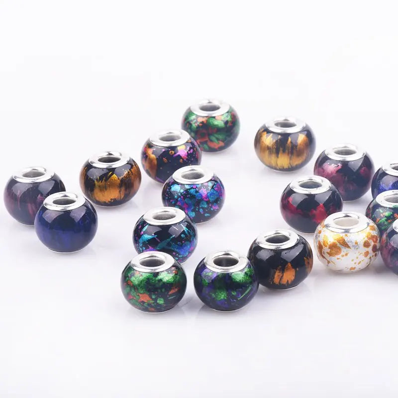 10Pcs Mixed Dark Color Big Hole Glass Beads – Round Loose Charms Fit Pandora Bracelet DIY Jewelry Making Set