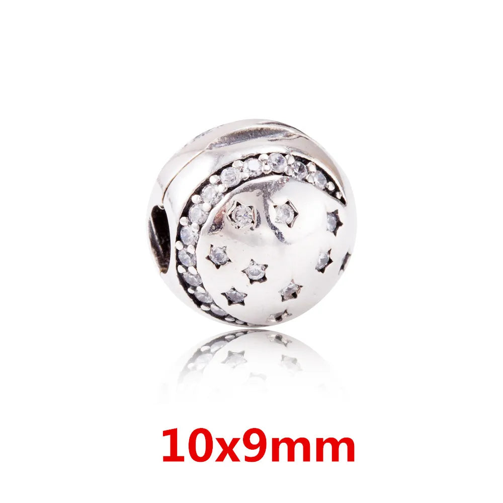 925 Sterling Silver Zirconia Heart Flower Enamel Lock Clip Stopper Beads Fit Pandora Bracelet