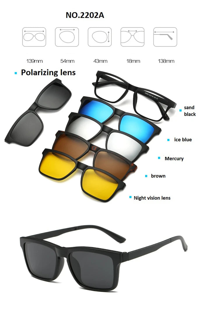 GSBJXZ Fashion Myopia Clip Sunglasses – Men & Women Polarized Clip-On Prescription Glasses | 5 Clip Set 0 to -4.0