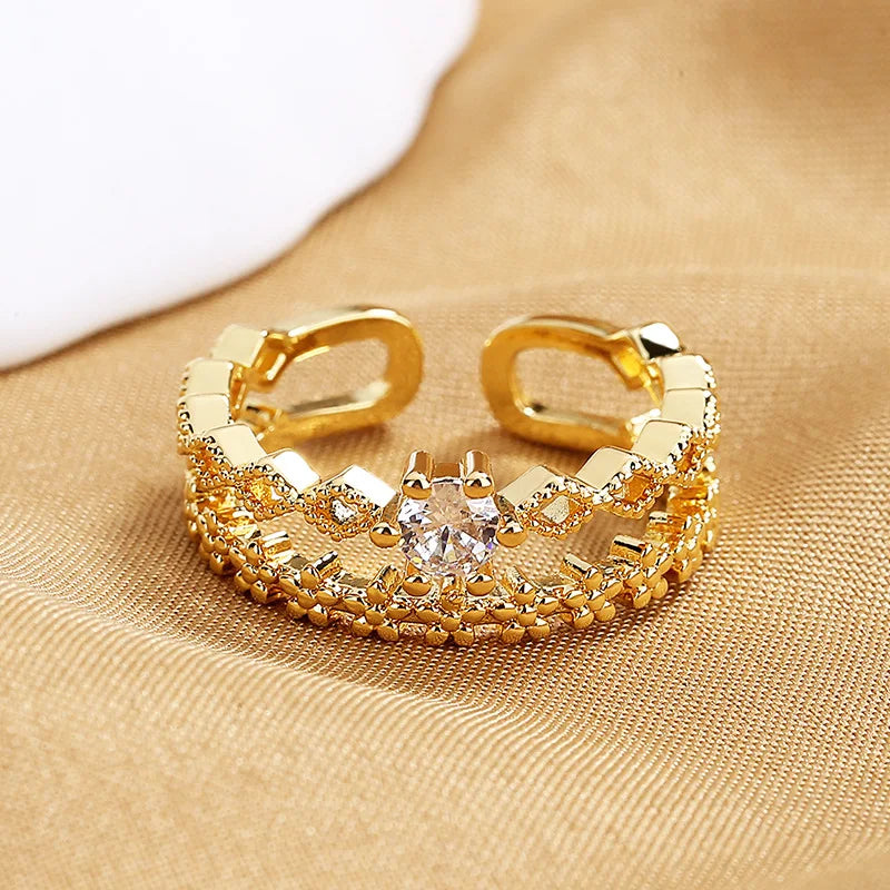 VENTFILLE 925 Sterling Silver Flower Lace Ring – Adjustable CZ Korean Fashion Jewelry