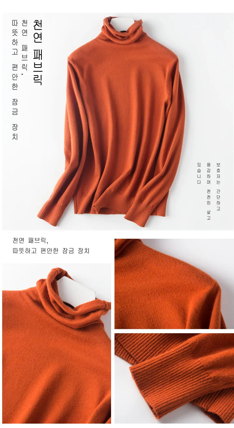 2025 Women’s Autumn Winter Turtleneck Sweater – Slim Fit Korean Knit Tops | Stretch Basic Pullovers