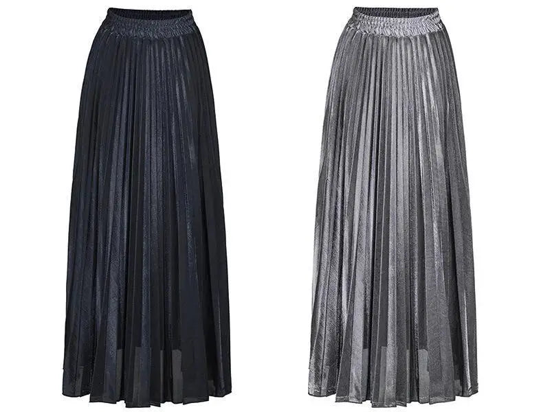 Women’s Check Pleated Maxi Skirt | High Waist Harajuku Long Swing Skirt | Gold Large Size Saias XXL