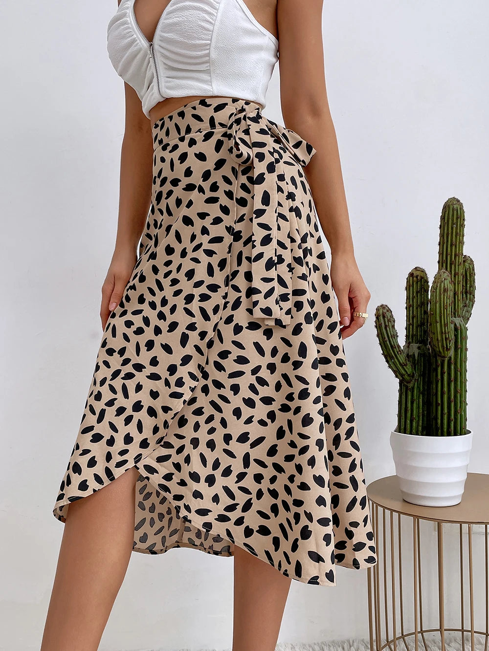 Benuynffy Boho Women’s High Waist Tie Side Wrap Skirt – Summer Asymmetrical Knee-Length A-Line Skirt