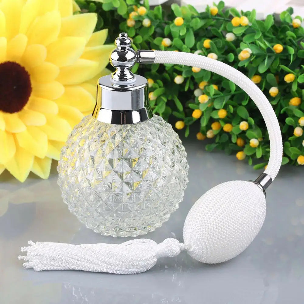 100ML White Vintage Crystal Perfume Bottle – Long Spray Atomizer | Refillable Glass for Women | Gift for Her
