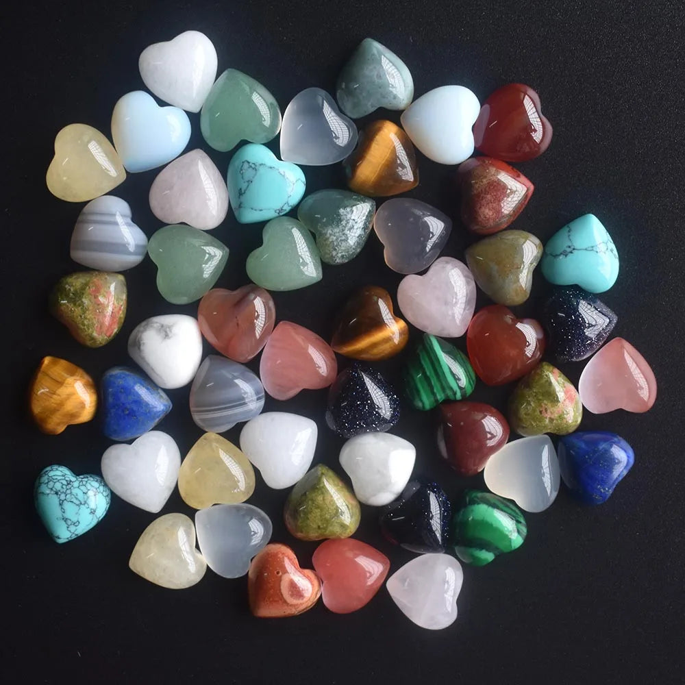 Assorted Natural Stone Heart Cabochons 10mm – 50pcs Wholesale Lot for Jewelry Making High Quality Gemstone Beads
