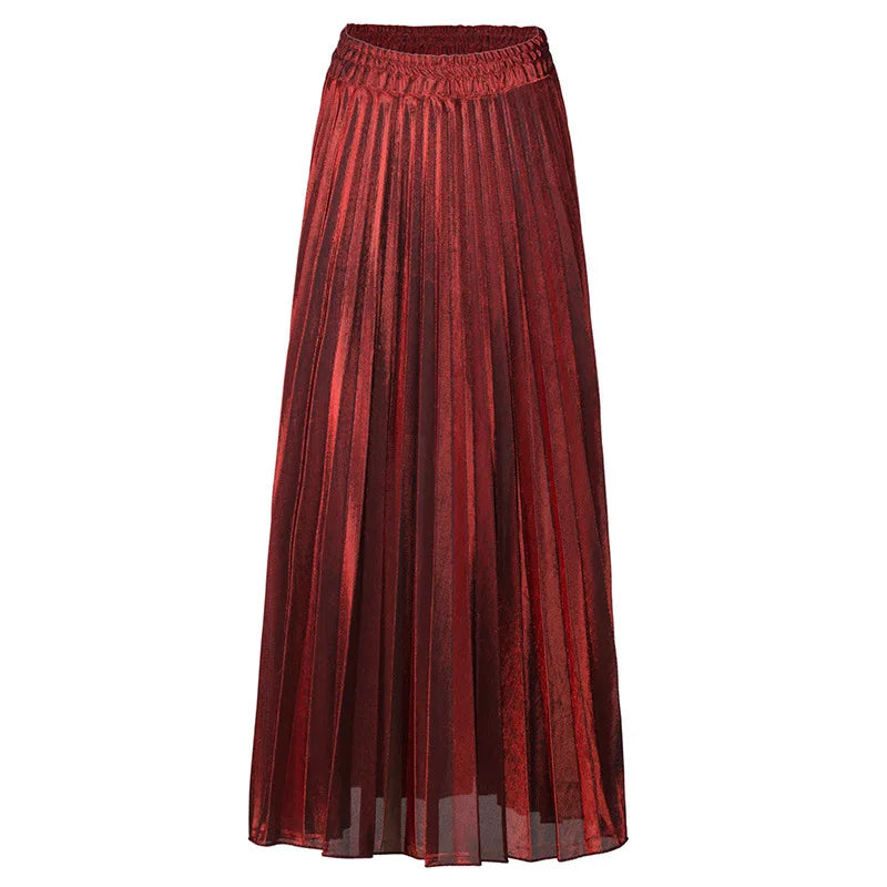Women’s Check Pleated Maxi Skirt | High Waist Harajuku Long Swing Skirt | Gold Large Size Saias XXL