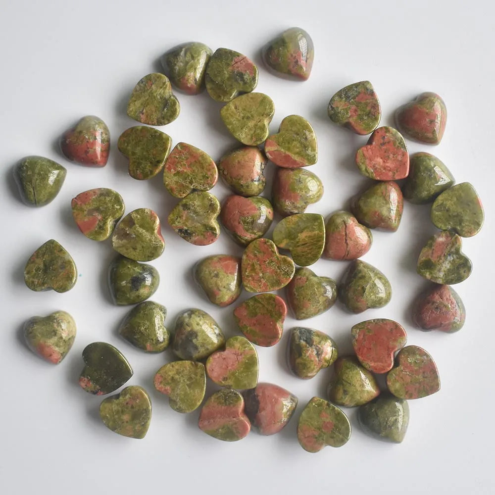Assorted Natural Stone Heart Cabochons 10mm – 50pcs Wholesale Lot for Jewelry Making High Quality Gemstone Beads