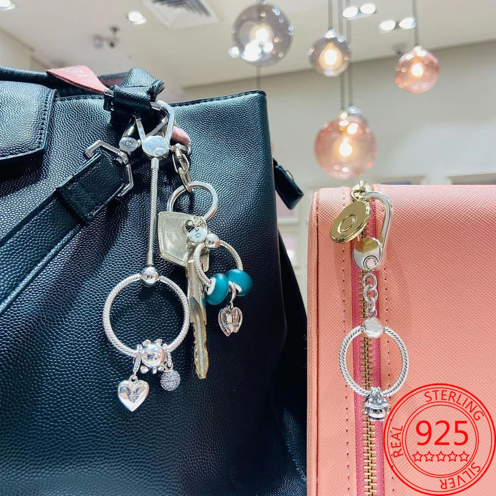 Luxury 925 Sterling Silver Sweet Home Bag Charm – Fits Pandora Key Ring, Necklace & Keychain DIY Jewelry Gift