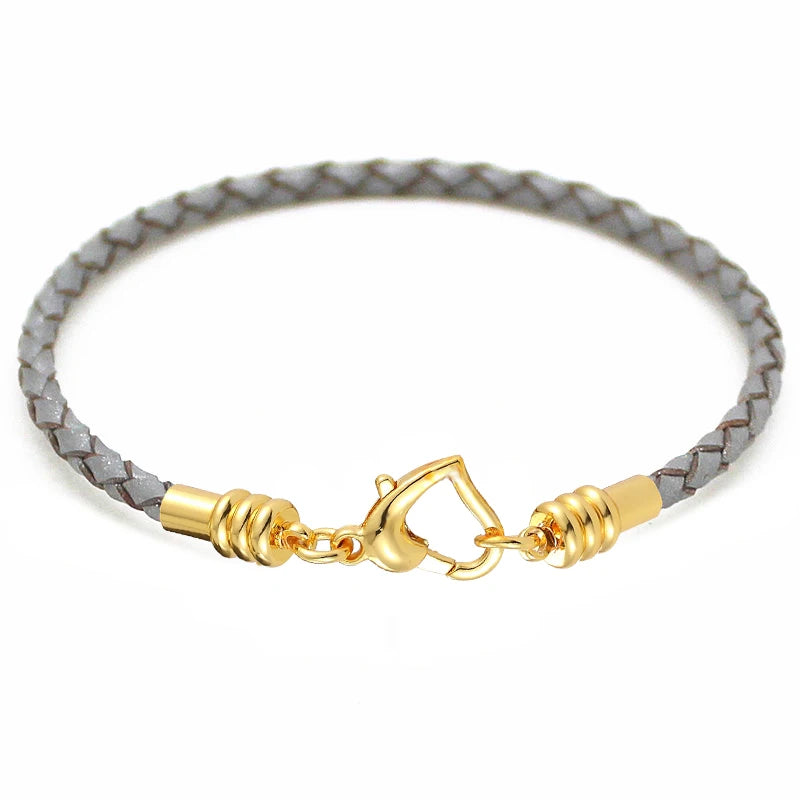 Fashion Women’s Gold-Plated Love Bracelet | Leather Chain with Stainless Steel Clasp, Fits Pandora Beads