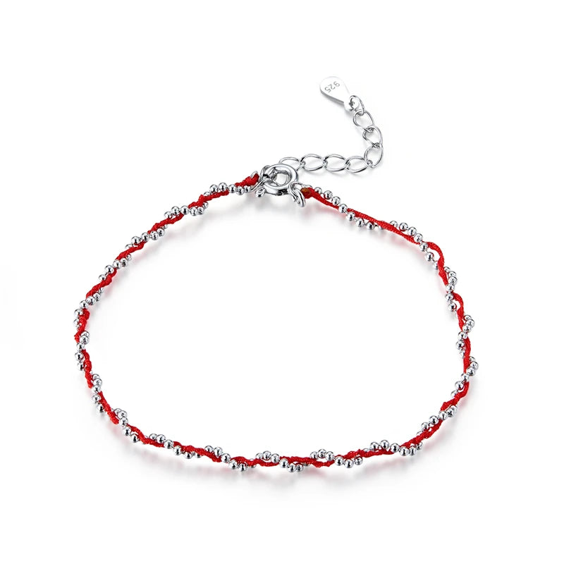 WOSTU 925 Sterling Silver Red Rope Bracelet – Classic Lucky Bangle Fit Pandora Beads Charms DIY Jewelry