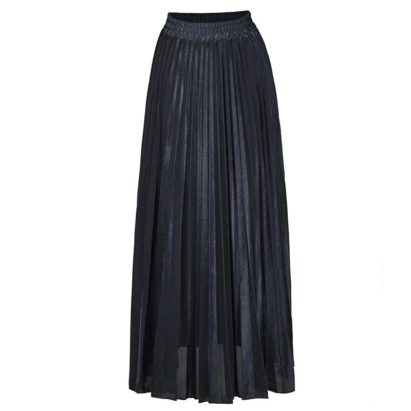 Women’s Check Pleated Maxi Skirt | High Waist Harajuku Long Swing Skirt | Gold Large Size Saias XXL