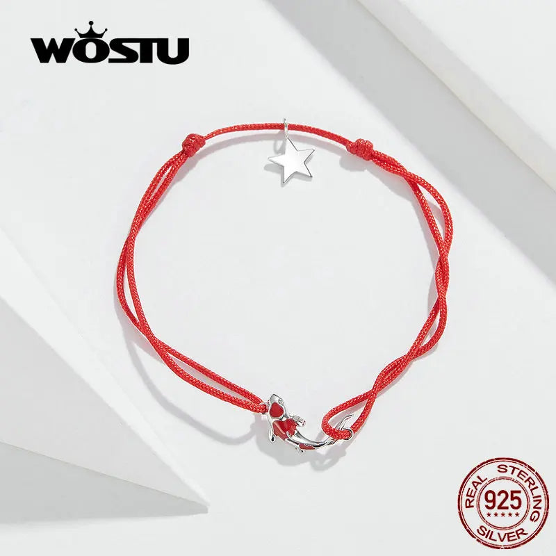 WOSTU 925 Sterling Silver Red Rope Bracelet – Classic Lucky Bangle Fit Pandora Beads Charms DIY Jewelry