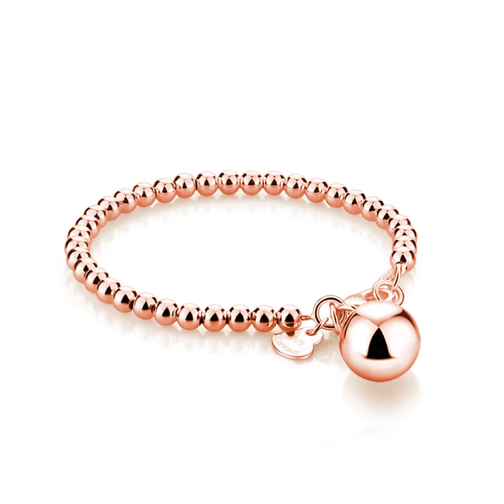 High Quality 925 Sterling Silver Ball Bead Bracelet | Heart Bangle Chain for Women & Girls | Fashion Jewelry 15cm–20cm