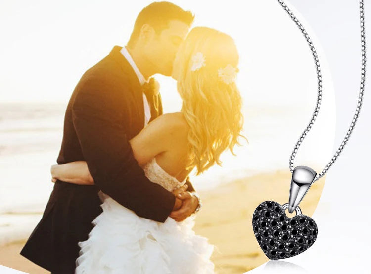 JewelryPalace 925 Sterling Silver Heart Love Ring | Natural Black Spinel Promise Ring for Women | Cute Gemstone Jewelry