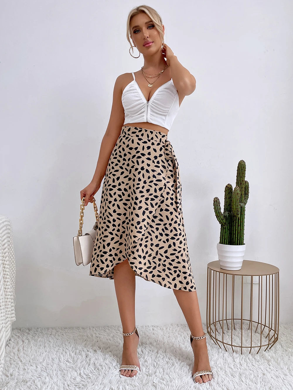 Benuynffy Boho Women’s High Waist Tie Side Wrap Skirt – Summer Asymmetrical Knee-Length A-Line Skirt