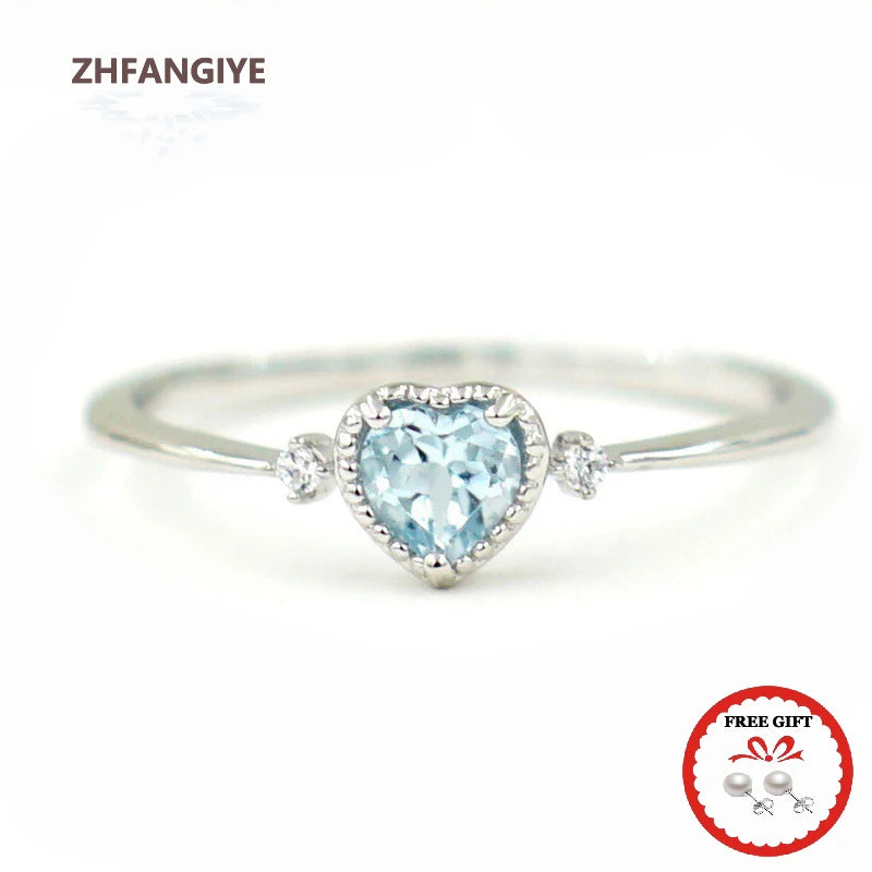 Fashion Women’s 925 Silver Heart-Shaped Ring | Blue Zircon Gemstone for Wedding & Party