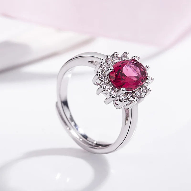 Trendy 925 Sterling Silver Zircon Gemstone Open Ring – Adjustable Women’s Finger Ring Wedding Party Jewelry Gift