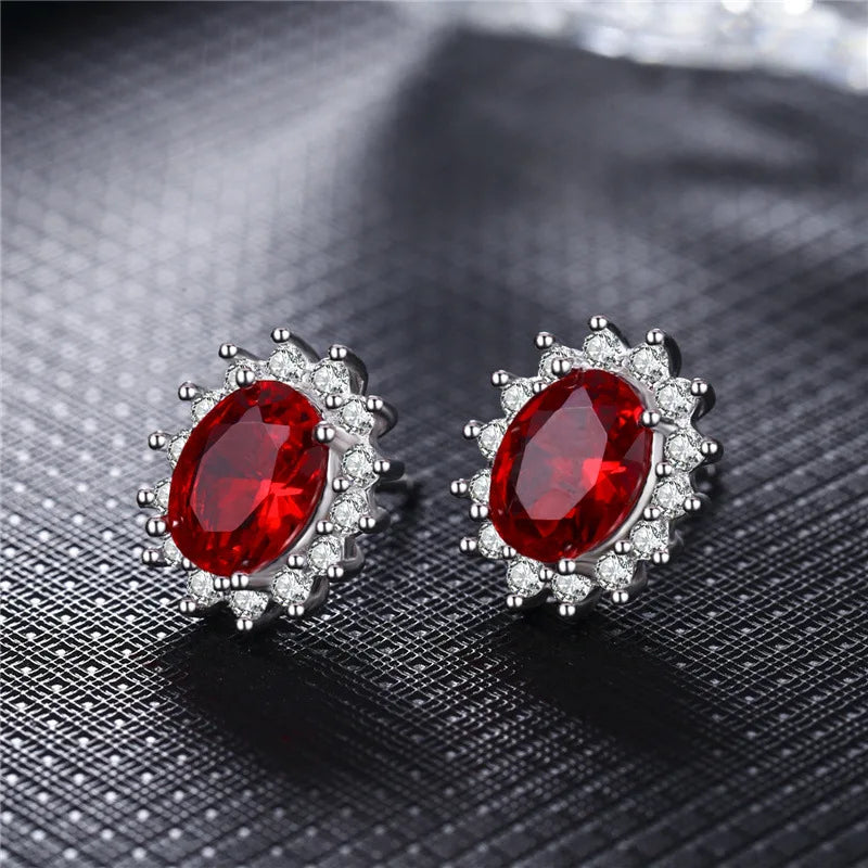 925 Sterling Silver Oval Sapphire Zircon Gemstone Stud Earrings for Women