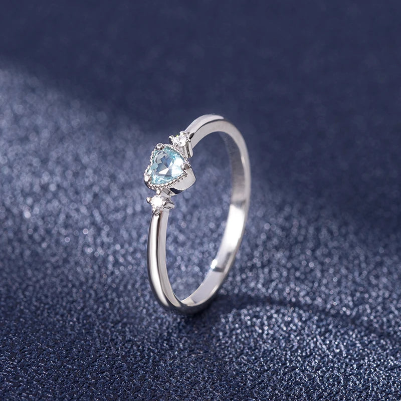Fashion Women’s 925 Silver Heart-Shaped Ring | Blue Zircon Gemstone for Wedding & Party