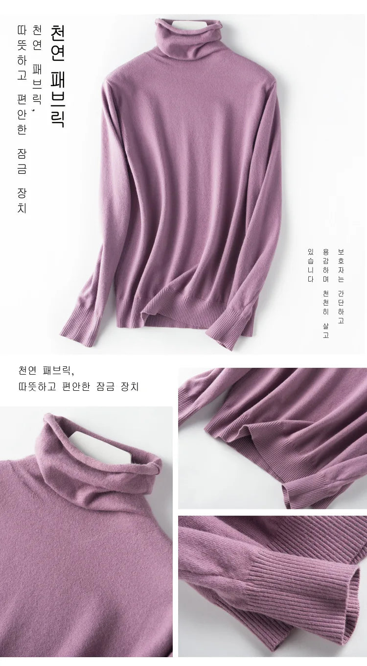 2025 Women’s Autumn Winter Turtleneck Sweater – Slim Fit Korean Knit Tops | Stretch Basic Pullovers