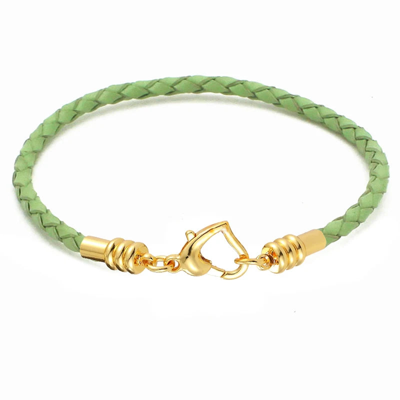 Fashion Women’s Gold-Plated Love Bracelet | Leather Chain with Stainless Steel Clasp, Fits Pandora Beads