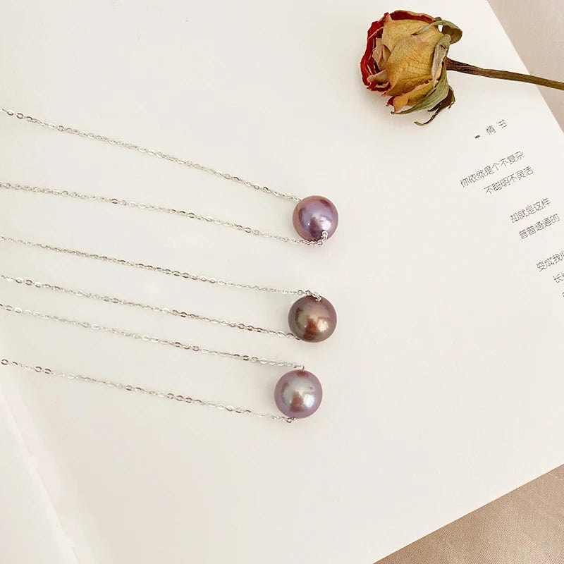 ASHIQI Genuine Natural Purple Pearl Pendant Necklace – 925 Sterling Silver Elegant Jewelry Gift for Women